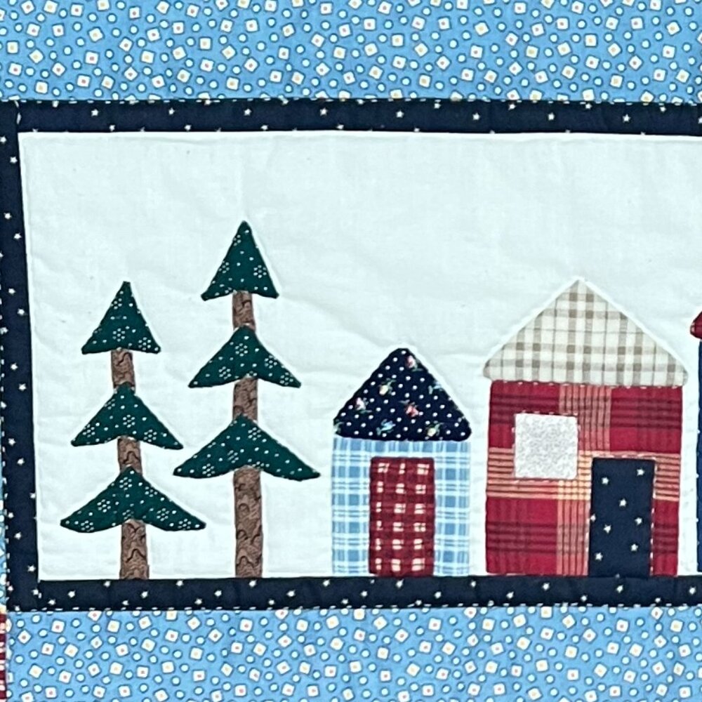 Handcrafted Quilted & Appliquéd Folk Art Village Table Runner / Table Topper - Picture 2 of 15
